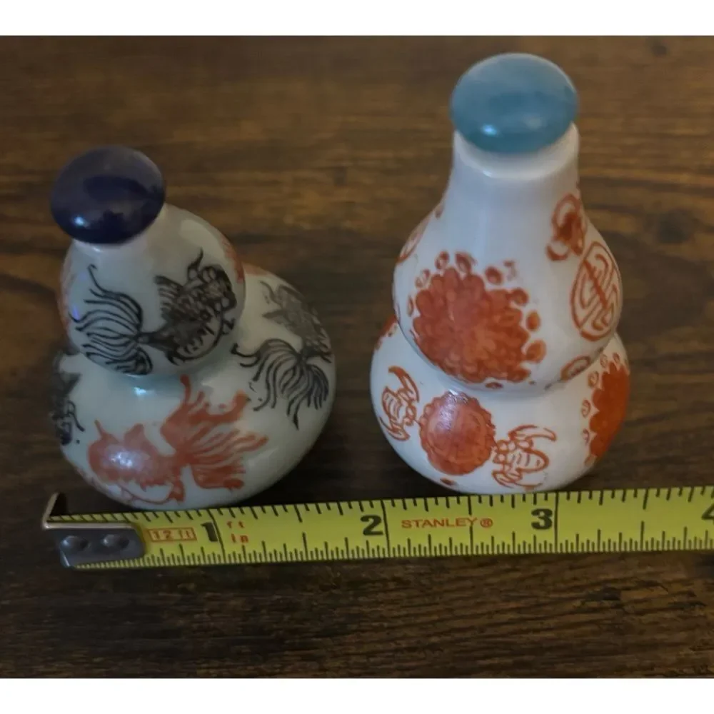 Antique Chinese Celadon Double Gourd Porcelain Snuff Bottles ~ Set of 2